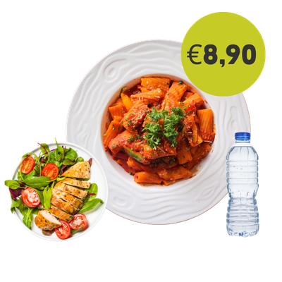 Primo del giorno
Secondo o antipasto in base alla proposta del giorno
Acqua
